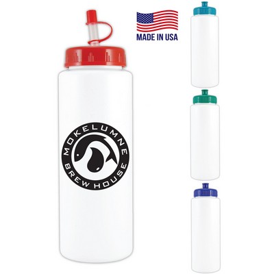 Sports Bottle USA made 32 oz plastic water bottle push spout